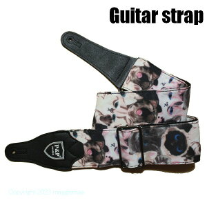 ギターストラップ ネコ柄 K 猫 キャット CAT 【ロック ROCK パンク PUNK メタル METAL ハードロック エレキギター ベース アコギ バンド PUレザー 長め / メール便可 / あす楽 】