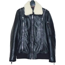 【中古】DIESEL ディーゼル 襟ボア取り外し可 中綿入り 羊革 シープスキン レザー ジャケット XS