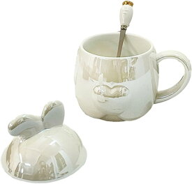マグカップ 蓋付き 300ml コーヒーカップ ウォーターカップ 紅茶マグカップ かわいい メッキウサギ セラミック 耐熱耐冷 オフィス 家庭用 朝食 食器 雑貨 誕生日 入学祝い クリスマス プレゼ