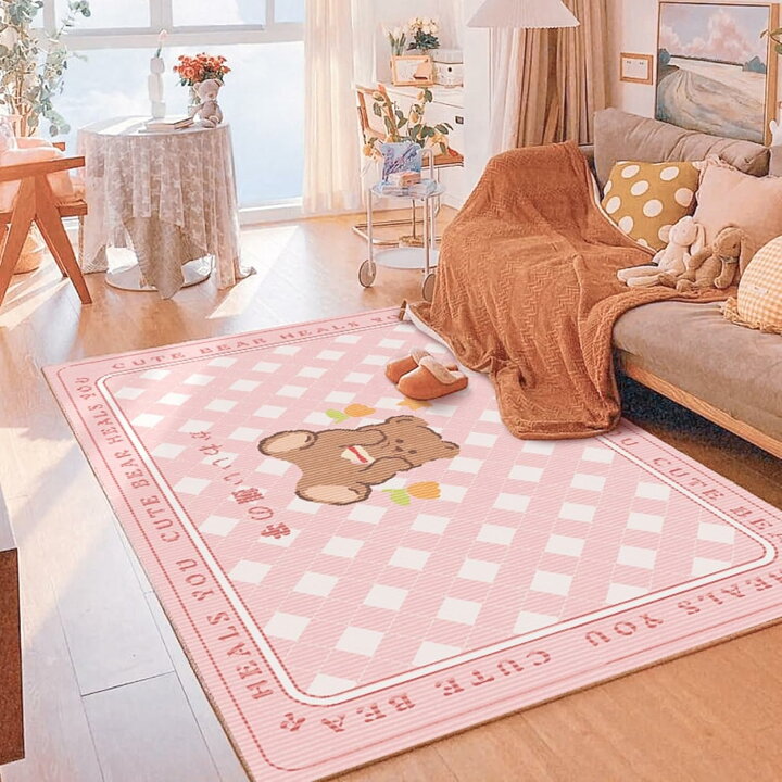 楽天市場】ラグ ピンク チェック ラグマット 200x300cm 丸洗い 四季 