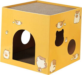 猫ボックス 猫ベッド 猫用ダンボール箱 キャットハウス 爪とぎボード 室内用ダンボールキャットハウス ウサギ 猫 イエローL
