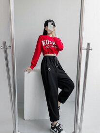 【パンツのみ販売】パンツ ズボン 切り替え 体型カバー ウエストゴム 大きいサイズあり 原宿系ファッション 韓国風ダンス 衣装 ヒップホップ HIPHOP 個性 奇抜 かわいい 青文字系 ボトムス レディース 女