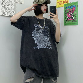 Tシャツ カットソー 五分 七分 半袖 プリント バイカラー 配色 切り替え 体型カバー 大きいサイズあり ユニセックス 男女兼用 原宿系ファッション 韓国風ダンス 衣装 ヒップホップ HIPHOP 個性 奇抜 かわいい 青文字系 トップス レディース 女