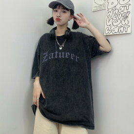 Tシャツ カットソー 五分 七分 半袖 切り替え 体型カバー プリント 大きいサイズあり ユニセックス 男女兼用 原宿系ファッション 韓国風ダンス 衣装 ヒップホップ HIPHOP 個性 奇抜 かわいい 青文字系 トップス レディース 女