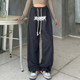 全2色 パンツ ズボン ウエストゴム 切り替え 体型カバー 大きいサイズあり ユニセックス 男女兼用 原宿系ファッション 韓国風 ダンス 衣装 ダンサー ヒップホップ HIPHOP 個性 奇抜 かわいい 青文字系 ボトムス レディース 女