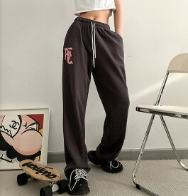 全2色 パンツ ズボン ウエストゴム プリント 切り替え 体型カバー 大きいサイズあり 原宿系ファッション 韓国風 ダンス 衣装 ダンサー ヒップホップ HIPHOP 個性 奇抜 かわいい 青文字系 ボトムス レディース 女