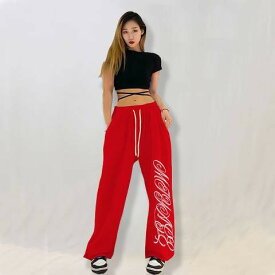 全4色 パンツ ズボン ハイウエスト 切り替え 体型カバー HIPHOP ヒップホップ 大きいサイズあり 原宿系ファッション 韓国風 ダンス 衣装 ダンサー ヒップホップ HIPHOP 個性 奇抜 かわいい 青文字系 ボトムス レディース 女
