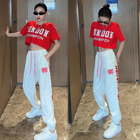 パンツ ズボン ウエストゴム ハイウエスト 切り替え 体型カバー 大きいサイズあり 原宿系ファッション 韓国風 ダンス 衣装 ダンサー ヒップホップ HIPHOP 個性 奇抜 かわいい 青文字系 ボトムス レディース 女