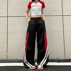 パンツ ズボン 切り替え バイカラー 配色 体型カバー 大きいサイズあり 原宿系ファッション 韓国風 ダンス 衣装 ダンサー ヒップホップ HIPHOP 個性 奇抜 かわいい 青文字系 ボトムス レディース 女