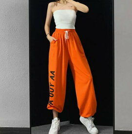 全5色 パンツ ズボン ハイウエスト 薄手 切り替え 体型カバー 大きいサイズあり 原宿系ファッション 韓国風 ダンス 衣装 ダンサー ヒップホップ HIPHOP 個性 奇抜 かわいい 青文字系 ボトムス レディース 女