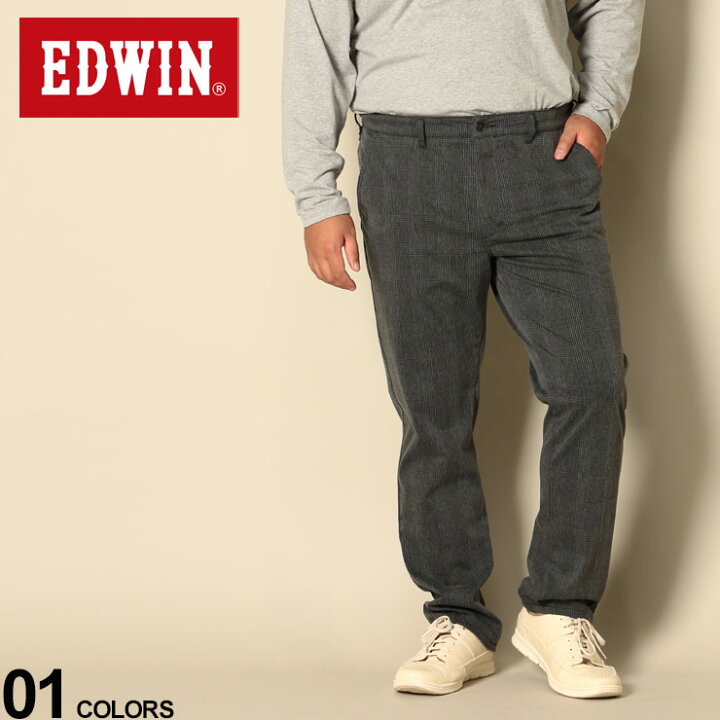 楽天市場 大きいサイズ メンズ Edwin エドウィン デニスラ ストレッチ グレンチェック ノータック スリムテーパード ロングパンツ パンツ ロングパンツ ニットデニム スラックス チェック ビジカジ きれいめ Edb12r メンズショップ サカゼン