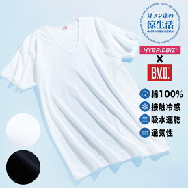 大きいサイズ メンズ B.V.D. (ビーブイディ) HYBRIDBIZ×BVD 接触冷感 綿100％ Vネック 半袖 アンダーTシャツ カジュアル アンダーウェア 下着 シャツ 通気性 涼しい 春夏 BTCH674PS メンズショップサカゼン