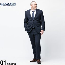 大きいサイズ メンズ SAKAZEN (サカゼン) ウール混 シングル 2ツ釦 2パンツ スーツ スーツ 2本パンツ チェック SE22N039BT