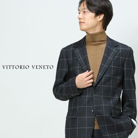 テーラードジャケット ビジネス ICHITEKI カシミヤ混 チェック シングル 紳士 アウター VITTORIO VENETO ヴィットリオヴェネト メンズショップサカゼン