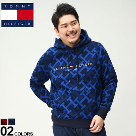 大きいサイズ メンズ TOMMY HILFIGER (トミーヒルフィガー) 裏起毛 総柄 プルオーバー パーカー MONOGRAM LOGO HOODY パーカー プルパーカー フード MW28676D22