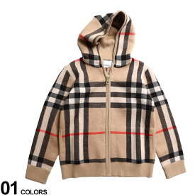 BURBERRY (バーバリー) カシミヤ混 チェック フルジップ ニット パーカー ブランド キッズ 子供服 トップス パーカー 長袖 フード ニット BBK8051752