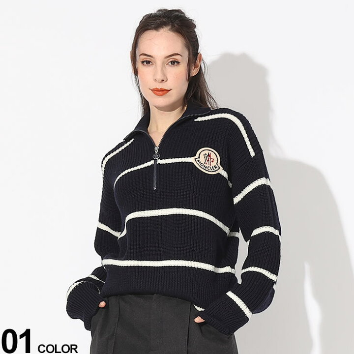 楽天市場】MONCLER (モンクレール) ハーフジップ ボーダー ニット 