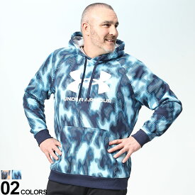 大きいサイズ メンズ UNDER ARMOUR (アンダーアーマー) LOOSE 裏フリース プルオーバー パーカー RIVAL FLEECE BL PRINTED プルパーカー 裏起毛 プリント 1381331