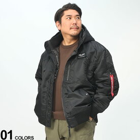 大きいサイズ メンズ ALPHA INDUSTRIES INC (アルファインダストリーズ) THERMOLITE フルジップ 中綿 ジャケット HOODED RIB JACKET ジャケット ブルゾン ミリタリー TA16728001