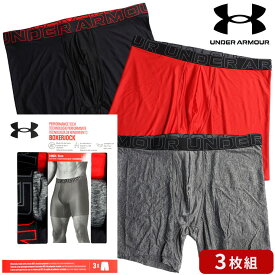 UNDER ARMOUR (アンダーアーマー) ストレッチ 吸汗速乾 ウエストロゴ 前閉じ ボクサーパンツ 3枚セット UA Perf Tech 6in 1387414 大きいサイズ メンズ 肌着 下着 ボクサー パンツ 前閉じ