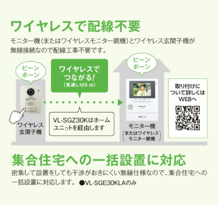 楽天市場】パナソニックワイヤレスドアホンVL−SGZ30Kホーム 