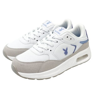 PLAYBOY レディーススニーカー ジュニア カジュアルシューズ ローカット 紐靴 レースアップ シンプル 軽量 エアークッション 低反発インソール 快適 ゆったり 3E相当 プレイボーイ ホワイト パ