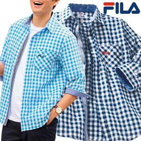 7分袖ギンガムチェックシャツ FILA フィラ 冷房対策 メンズ 春夏秋 40代 50代 60代 958051