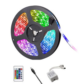 LEDテープ 12V 5M RGB 黒ベース 300連 SMD5050防水 調光 調色 リモコン操作 マルチカラー LED 間接照明 看板照明 棚下照明 LEDテープライト LED