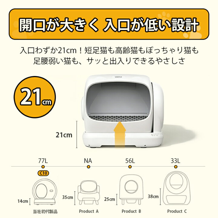 楽天市場】UBPET C41 自動猫トイレ 大型猫対応｜市販ゴミ袋対応｜106L 