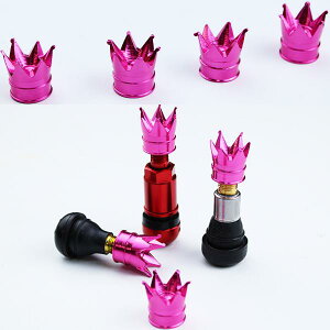 【お買い物マラソン最大28倍】 王冠 エアバルブ キャップ 4個 ピンク アルミ タイヤ エアーバルブ 金属 自動車 バイク MTB 米式タイプ クラウン