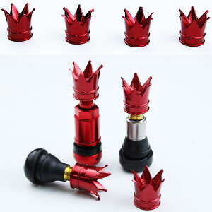 【お買い物マラソン最大28倍】 王冠 エアバルブ キャップ 4個 レッド アルミ タイヤ エアーバルブ 金属 自動車 バイク MTB 米式タイプ クラウン
