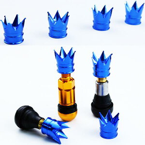 【お買い物マラソン最大28倍】 王冠 エアバルブ キャップ 4個 ブルー アルミ タイヤ エアーバルブ 金属 自動車 バイク MTB 米式タイプ クラウン