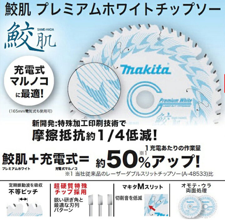 楽天市場】マキタ 鮫肌プレミアムホワイトチップソー A-64369 165mm 