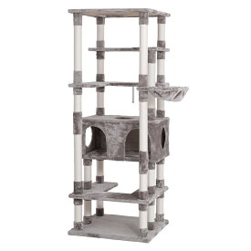 【楽天1位】 ＼売り尽くし 1500円クーポン配布／キャットタワー ツリーハウス 大型猫 スリム おしゃれ 省スペース ポール 184cm ハンモック付き 置き型 爪とぎ おしゃれ ねこ 据え置き 猫用 多頭飼い ストレス解消 おしゃれ SGS認証 おもちゃ 転倒防止 室内飼い 運動不足