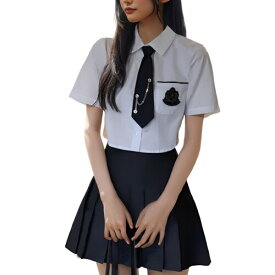 (AZ-FRONT) JK制服 なんちゃって制服 学生服 韓国 コスプレ シャツ ネクタイ スカート 3点セット (L)