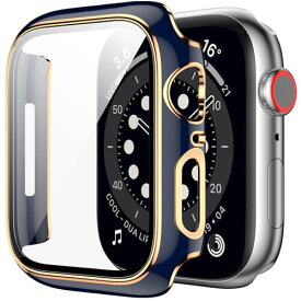 コンパチブル Apple watch ケース 41mm 45mm 強化ガラス画面カバー PCフレーム 一体型 アップルウォッチケース Apple Watch 8/7 保護カバー (41MM, 光沢のブルー/ローズゴールド)