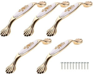 Life System(ライフシステム) 取っ手 アンティーク キャビネット引き出しドアハンドル プルハンドル プルノブ ドア取っ手 簡単取り付け ネジ付き D003 (ゴールド・5個セット)