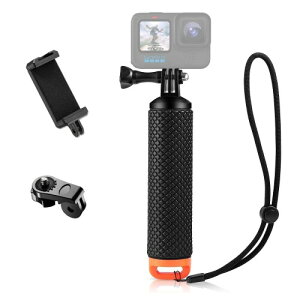 ShipeeKin 浮力スポンジ セルカ棒 自撮り棒 浮きハンドグリップ 水中撮影機材 Go pro用 Hero 12/11/10 全シリーズ 携帯電話に最適 など対応 アダプター ネジ/リストバンド付き