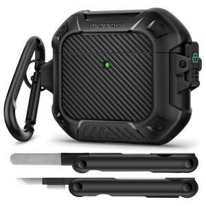 MOBOSI for AirPods 4 �P�[�X�A��4����AirPods�Ή��P�[�X�J�o�[�i���b�N���L�[�`�F�[�����N���[�i�[�L�b�g�t���j�A�t���{�f�B�ϏՌ��ی�n�[�h�V�F���i2024�N���f���j�A�u���b�N
