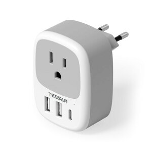 TESSAN �ϊ��v���O c�^�C�v 2��USB-A��1��USB-C�|�[�g�t�� �C�O�ϊ��v���O �؍� �x�g�i�� �t�����X �h�C�c �C�^���A �X�y�C�� ���[���b�p�Ȃǂ֊C�O���s�֗̕��O�b�Y �ϊ���