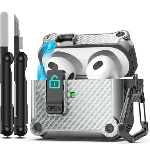 RFUNGUANGO Airpods  3 pP[XASȃbN NbvtAt{fBϏՌn[hVFیA AirPod  3  2021 p AirPods 3 P[X (tg LED ) - J[{t@Co[ V