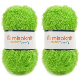 Misoknit Pastel Scrubby Yarn for dishcloths Crocheting 2 Skeins Polyester 100%, 2.8oz(80g) Each, 196 Yards per Skein (Lawn Green)