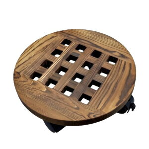 ZERONOWA 植木鉢台 キャスター付き 木製 花台 鉢置台 植木鉢スタンド 丸形 円形 (直径25cm)