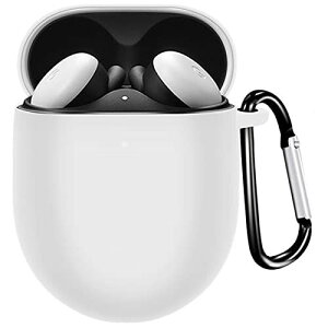 Miimall Pixel Buds A-Series適用 ケース シリコン ピクセル Buds A カバー 耐衝撃 防傷 軽量 ハードケース 落下防止 カラビナ付き 着装充電可能 グーグル Pixel Buds A 保護カバー (ホワイト)