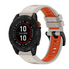 (LanQii) バンド22mm QuickFit Garmin Fenix 7 Pro Solar/Approach S70 47mm/Fenix 7/Fenix 6/6 GPS/6 Pro Solar/6 Sapphire GPS/Fenix 5/5 Plus 対応 シリコンバンド スポーツバンド 時計バンド ホワイト & オレンジ