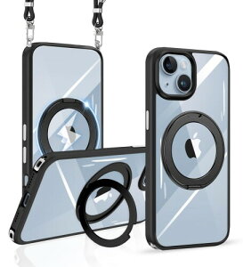 iPhone 14 �P�[�X iPhone 13 �P�[�X �N���A �V�����_�[ ���@�\360�x��]�X�^���h MagSafe�Ή� ���߉\ �X�g���b�v�t�� ���C�����X�[�d �ϏՌ� �J���������Y�ی� ��phone 14/13 �Ή� �P�[�X �}�O�Z�[