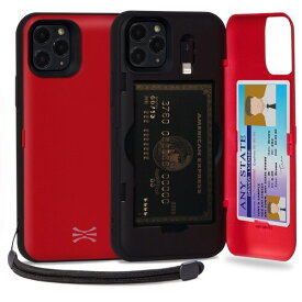 TORU CX PRO iPhone 11 Pro ケース カード 収納背面 3枚 カード入れ カバ― (ライトニング アダプタ, ストラップ, ミラー 含ま) - アイフォン11 Pro 用 - 赤