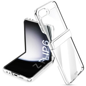 OURJOY Galaxy Z Flip6 �p �P�[�X �q���W�ی� �d�C���b�L���H�o���p�[ �N���A�w�� ��̌^�K���X�t�B���� �T�u��ʕی�u�V���o�[�v