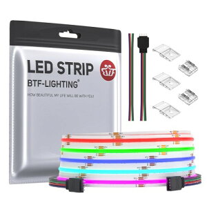 BTF-LIGHTING FCOB COB RGB LEDテープライト 高密度 フレキシブル LEDテープライト 5M 576LEDs/m 4PIN RGB 幅10mm ストリップライト DC24V 調光調色 変形可能 切断可能 寝室 キッチンホーム 屋内装飾 エネル