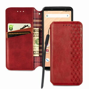 Arrows Be4 F-41A 手帳型 ケース カード収納 横開き スタンド ストラップ付き ベルトなし 磁気吸着 財布型 ケース 耐衝撃 軽量 良質PUレザーケース 保護カバー (レッド)